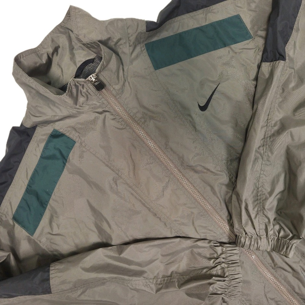 Vtg Nike Spell Out Full Zip Nylon Windbreaker Jacket Men's L Green Athleisure